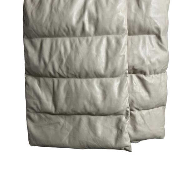 Something Navy Cream Faux Leather Oversized Trench Puffer Coat Size Small - Picture 10 of 16